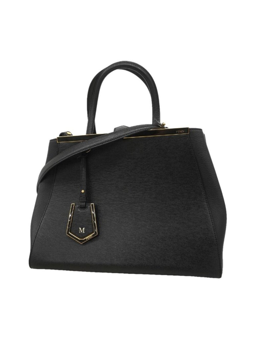 Fendi Handbag Toujours Leather Black Gold 2-Way Bag